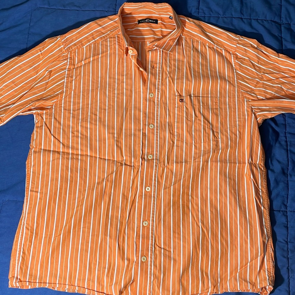 Casa Moda - Short-Sleeve Button Down - XL - Orange/White Stripe